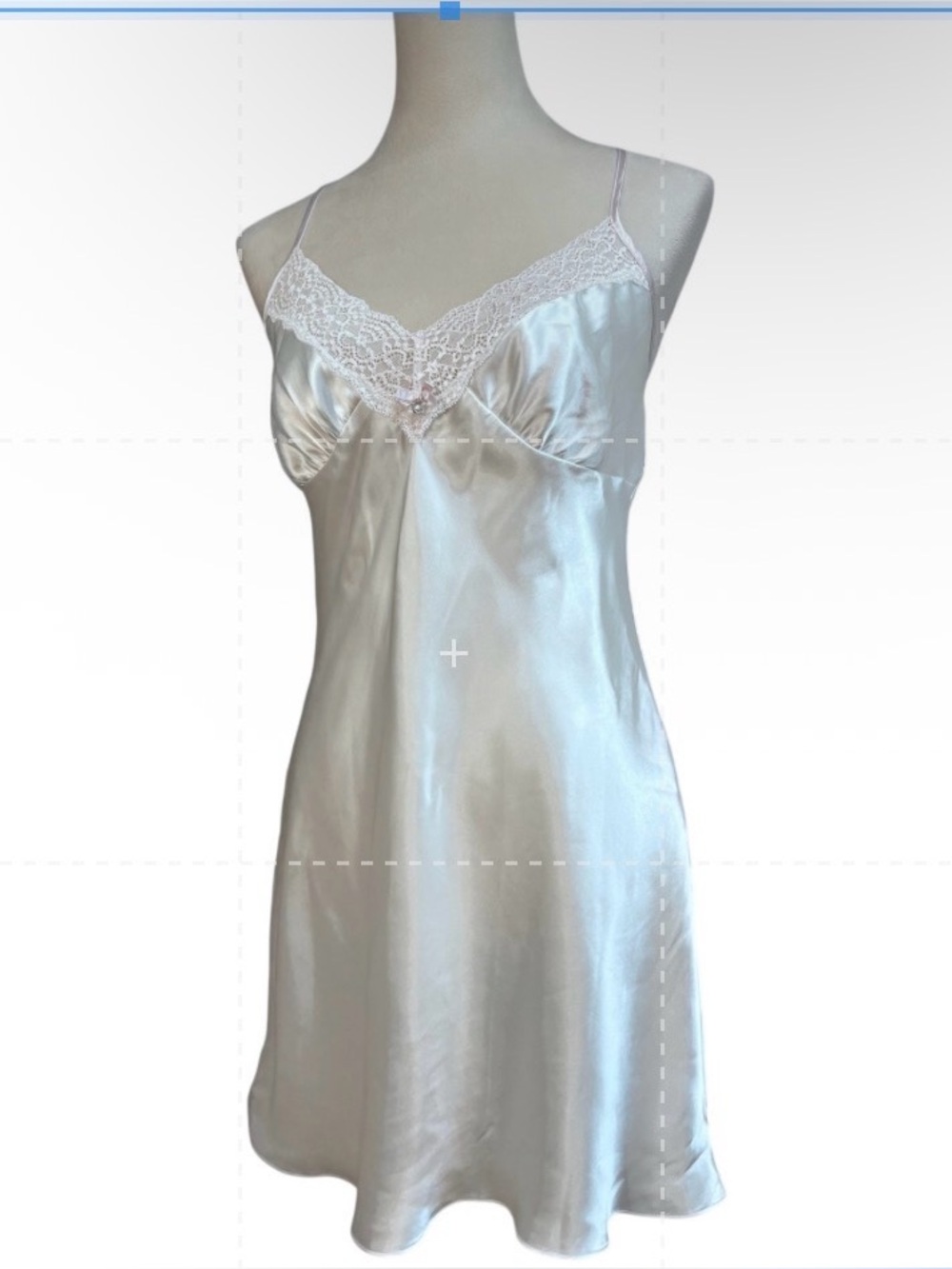 Fairycore Satin Slip Dress Lace Trim Ivory Chemise | Size S | Linea Donatella